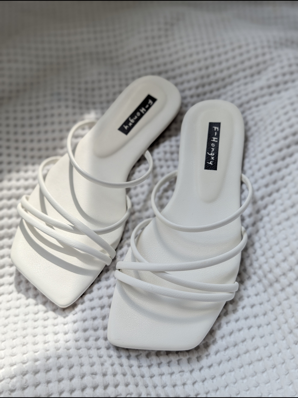 Women's White Strappy Slide Sandals